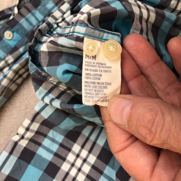 American Eagle Outfitters Mens Button Down Shirt Medium Blue Plaid Long Sleeves - Picture 7 of 11
